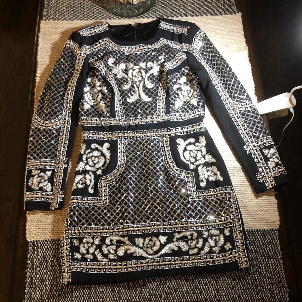 Bebe Long Sleeve Embellished Dress